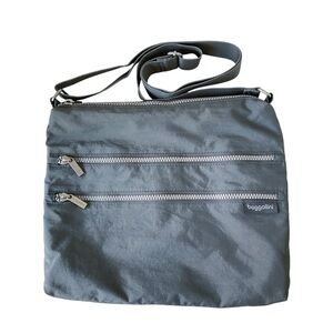 Baggalini Double Zip Crossbody Bag in Steel Grey
